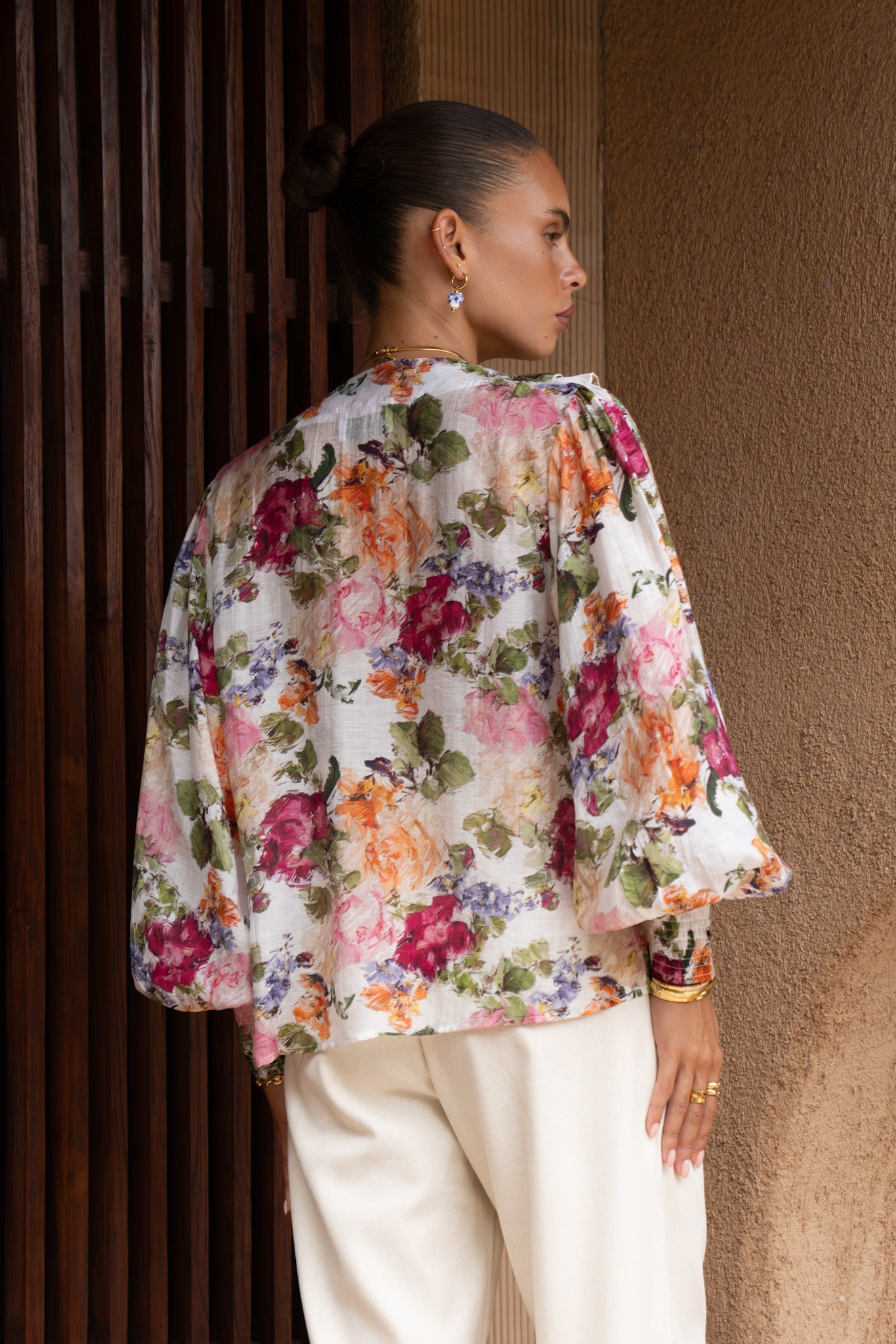 Alba Pink Floral Ruffle Long Sleeve Blouse
